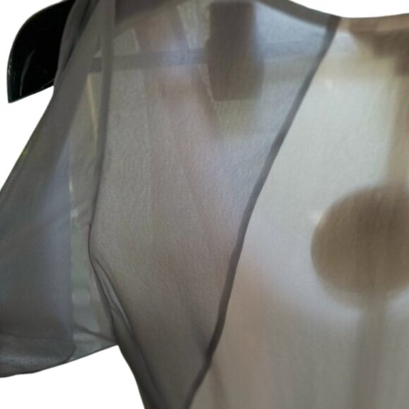 NWT BCBGeneration Colorblock Blouse S Split Sleeve Tie Accent Orange White Gray - Picture 11 of 12